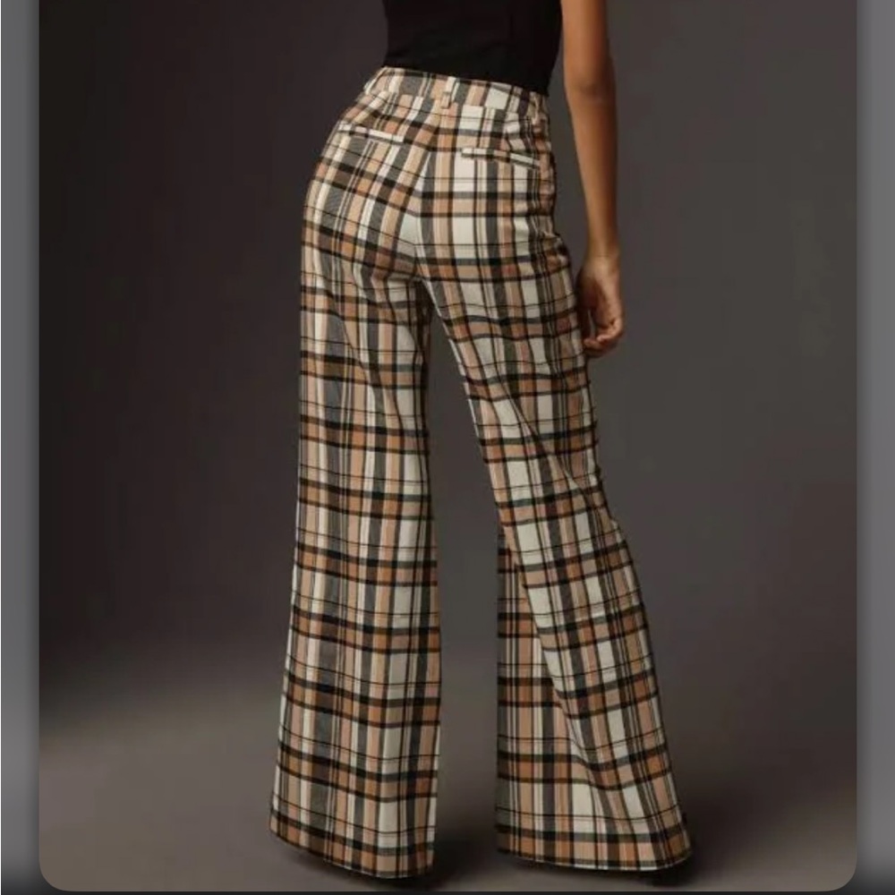 Maeve Checkered Wide Leg Trousers in Black and Cream